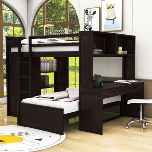 Double deck deals bed computer desk